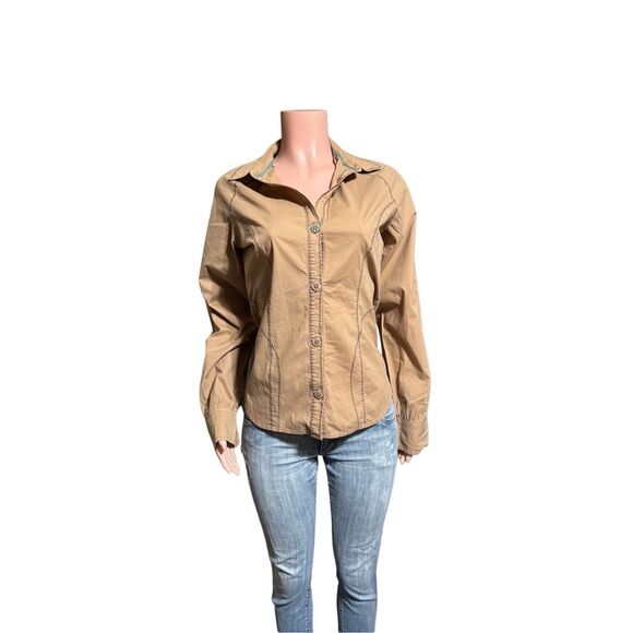 Pulp long sleeve raglan hazelnut button-down with textured on edge shirt M - Picture 2 of 6